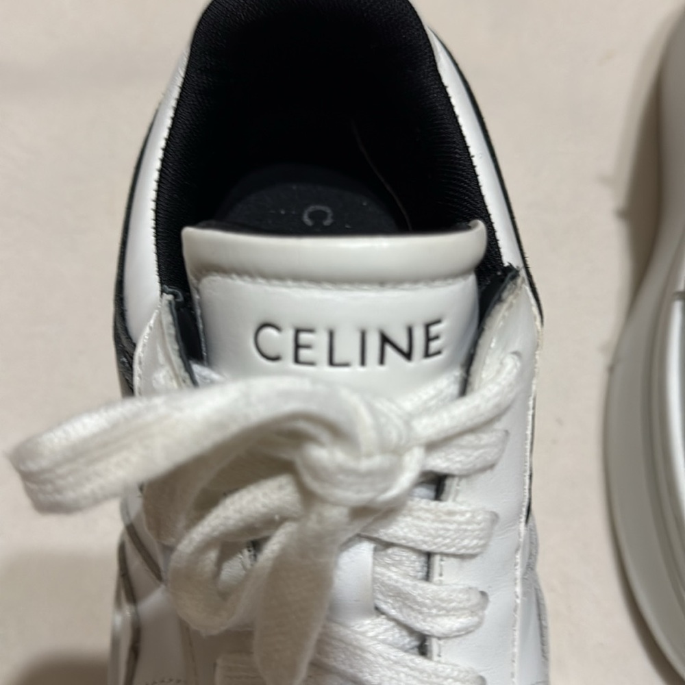 CELINE Block Wedge Calfskin Optic White / Black Sneakers - Picture 7 of 10